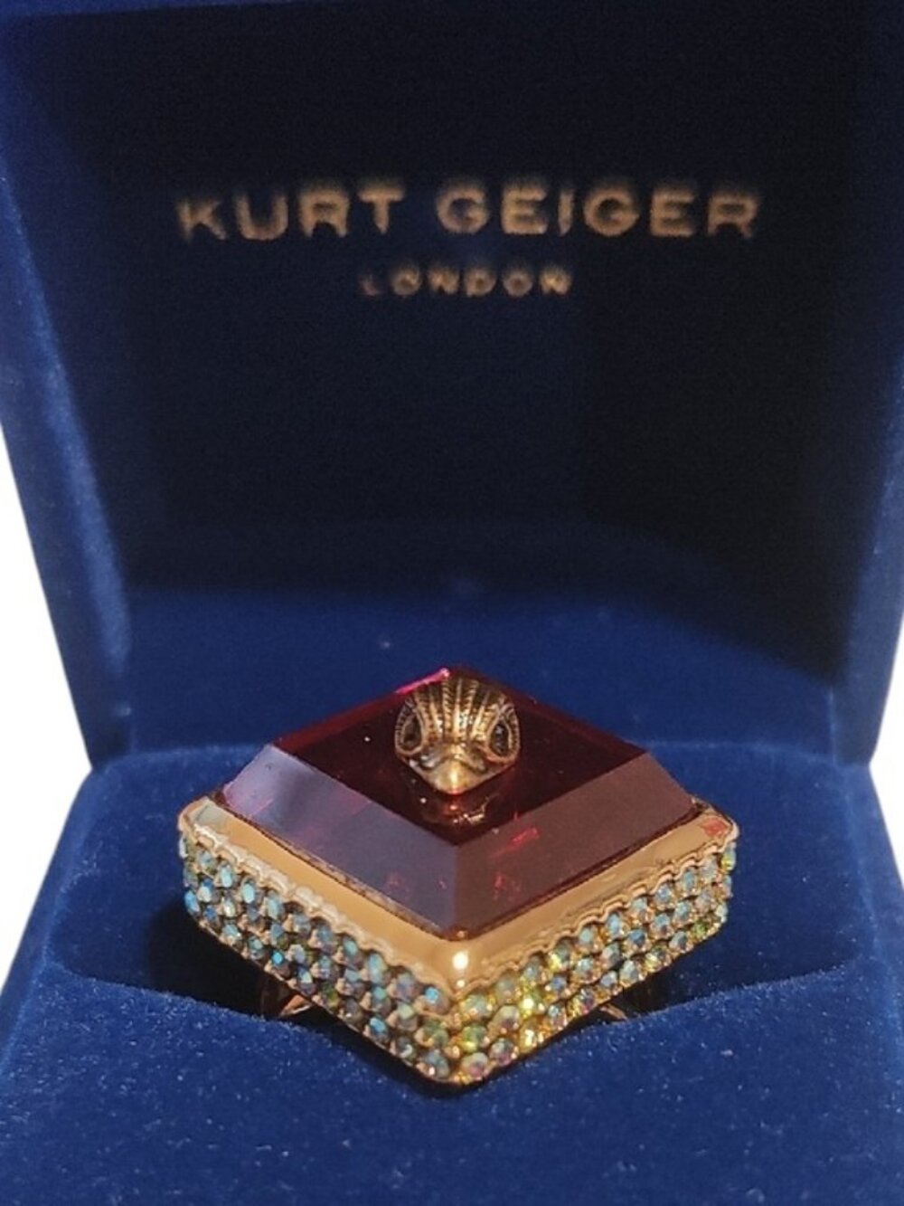 Kurt Geiger London Square Stone Cocktail Ring Pink NWT